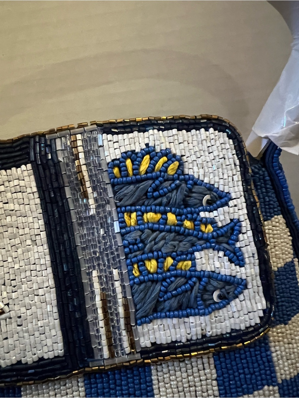 Blue & White Beaded Checkerbook Top-Handle Bag - Picture 3 of 6